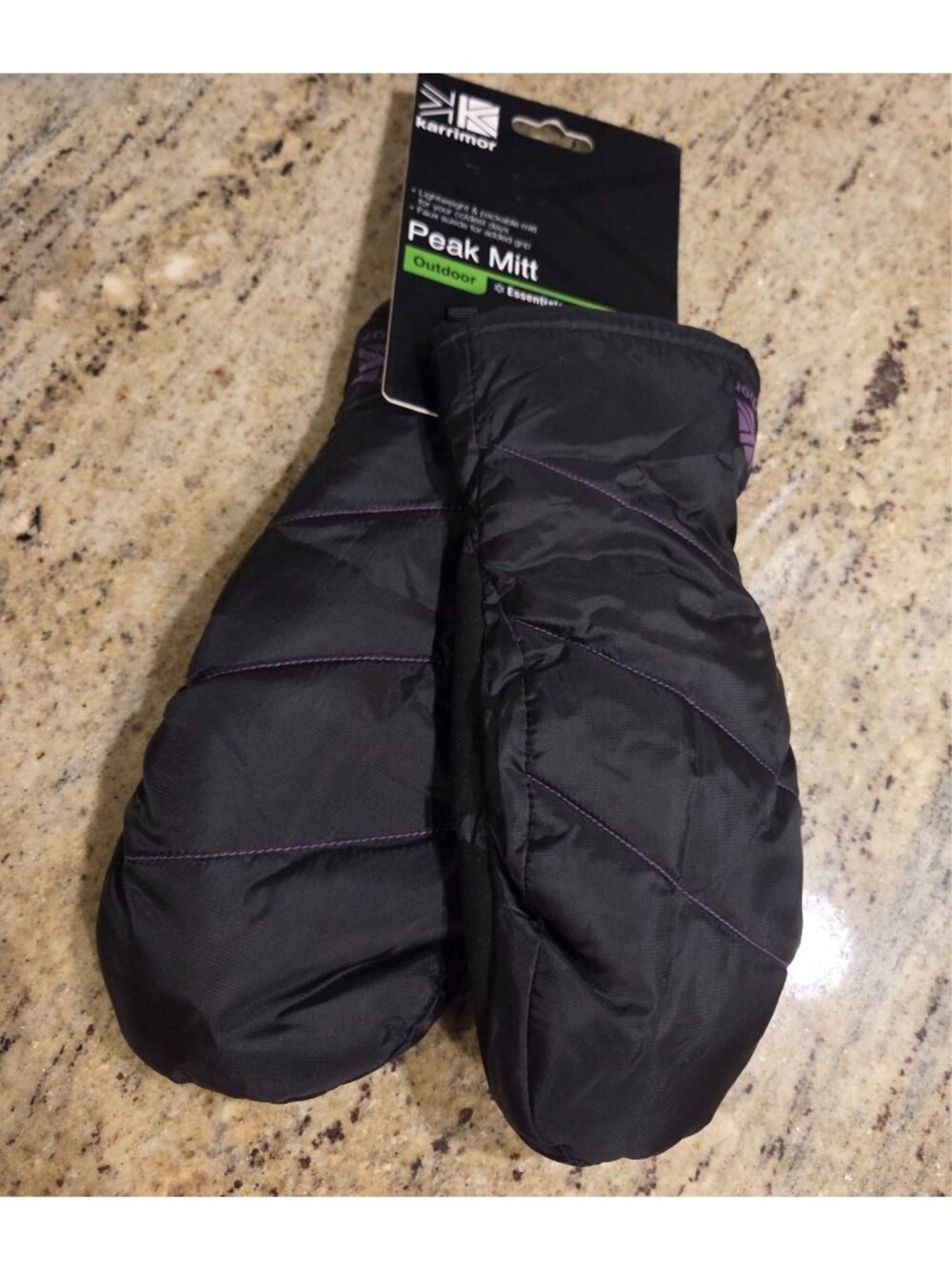 New! Karrimor Peak Mit Mittens Womens Size L Black Purple Packable